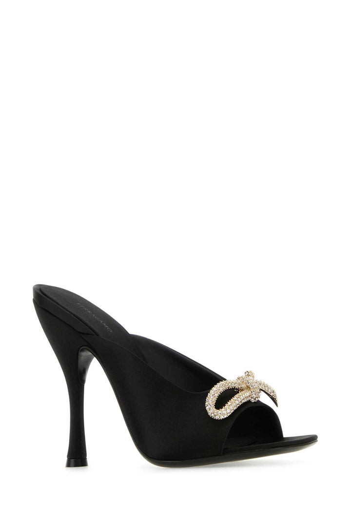Salvatore Ferragamo Women Black Satin Mules