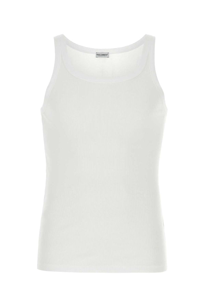Dolce &amp; Gabbana Men White Cotton Marcello Tank Top