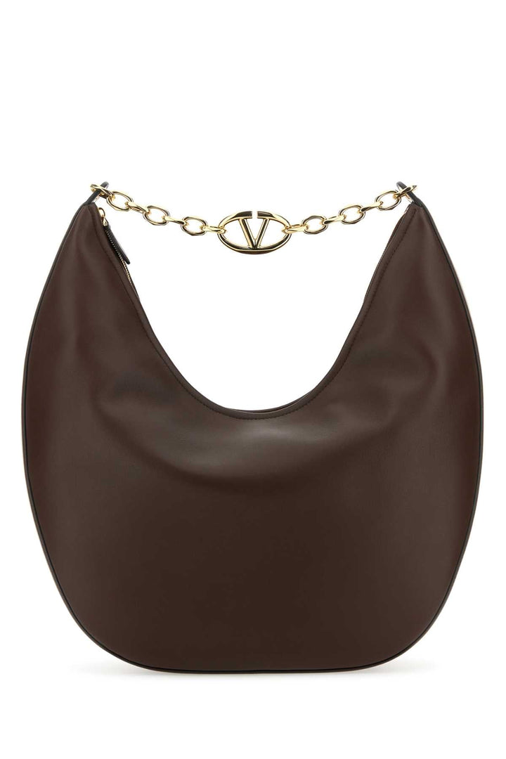 Valentino Garavani Women Brown Leather Medium Vlogo Moon Shoulder Bag