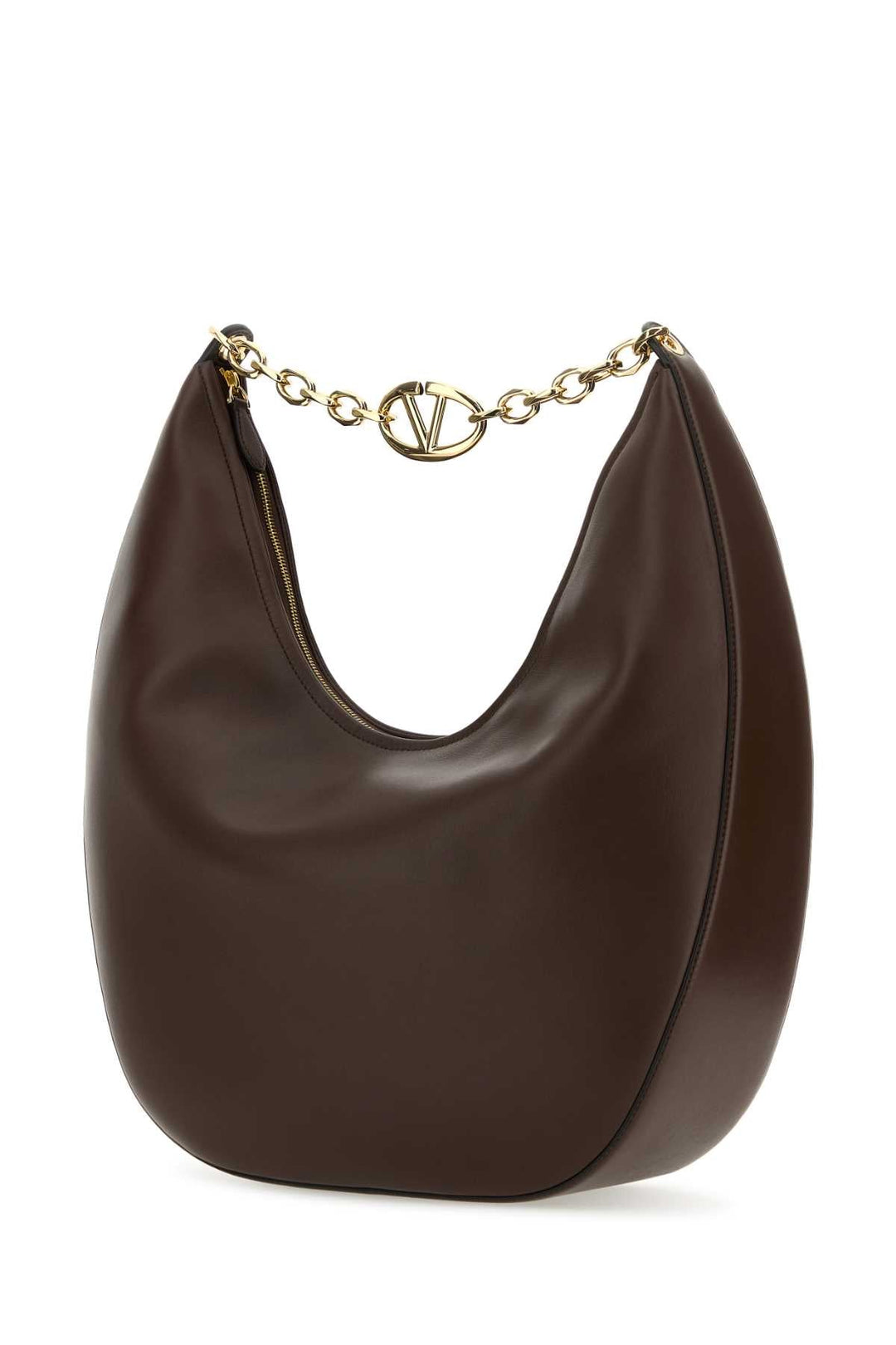 Valentino Garavani Women Brown Leather Medium Vlogo Moon Shoulder Bag