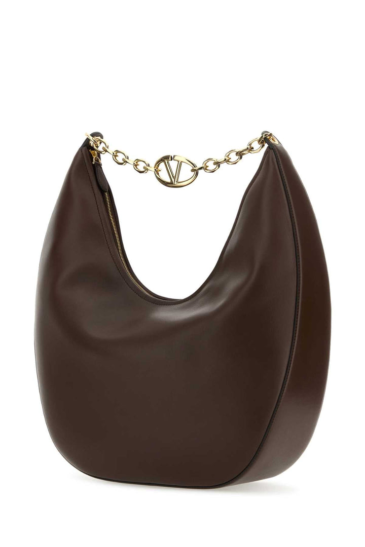Valentino Garavani Women Brown Leather Medium Vlogo Moon Shoulder Bag
