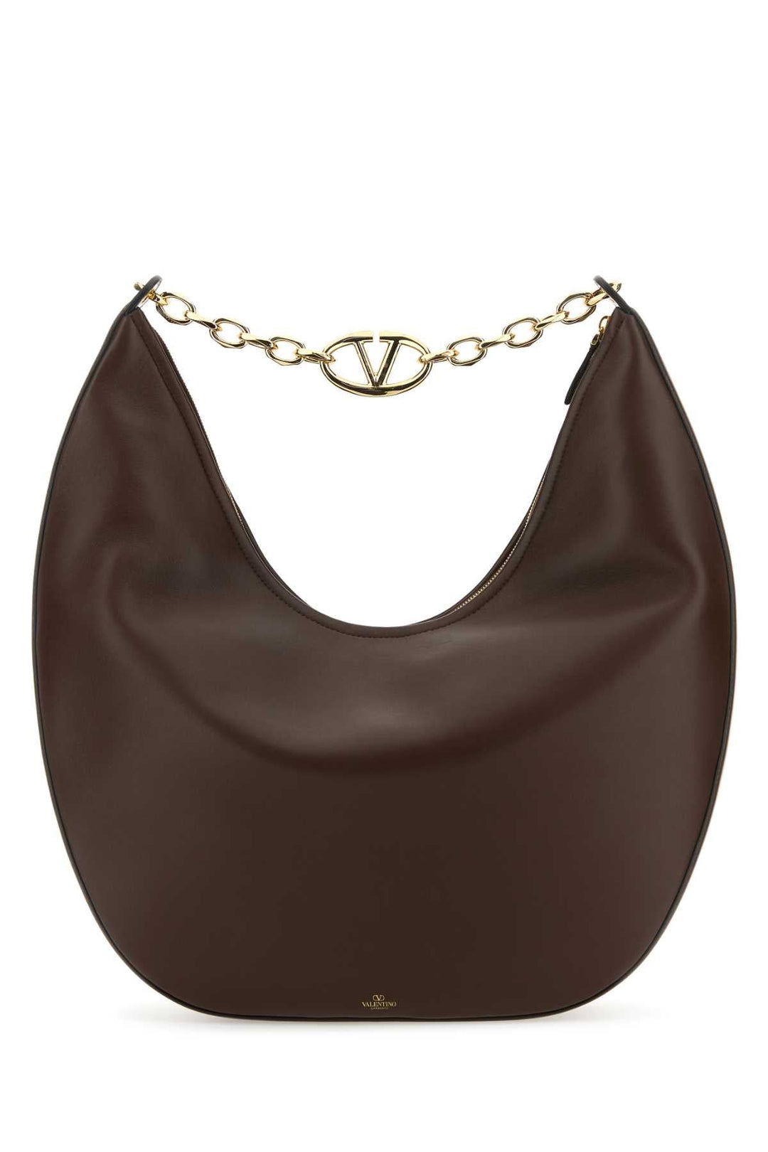 Valentino Garavani Women Brown Leather Medium Vlogo Moon Shoulder Bag