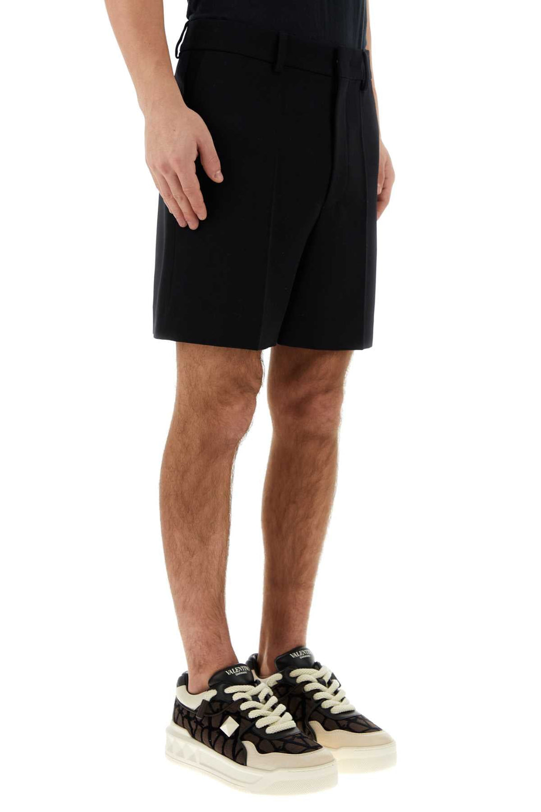 Valentino Garavani Men Black Wool Bermuda Shorts