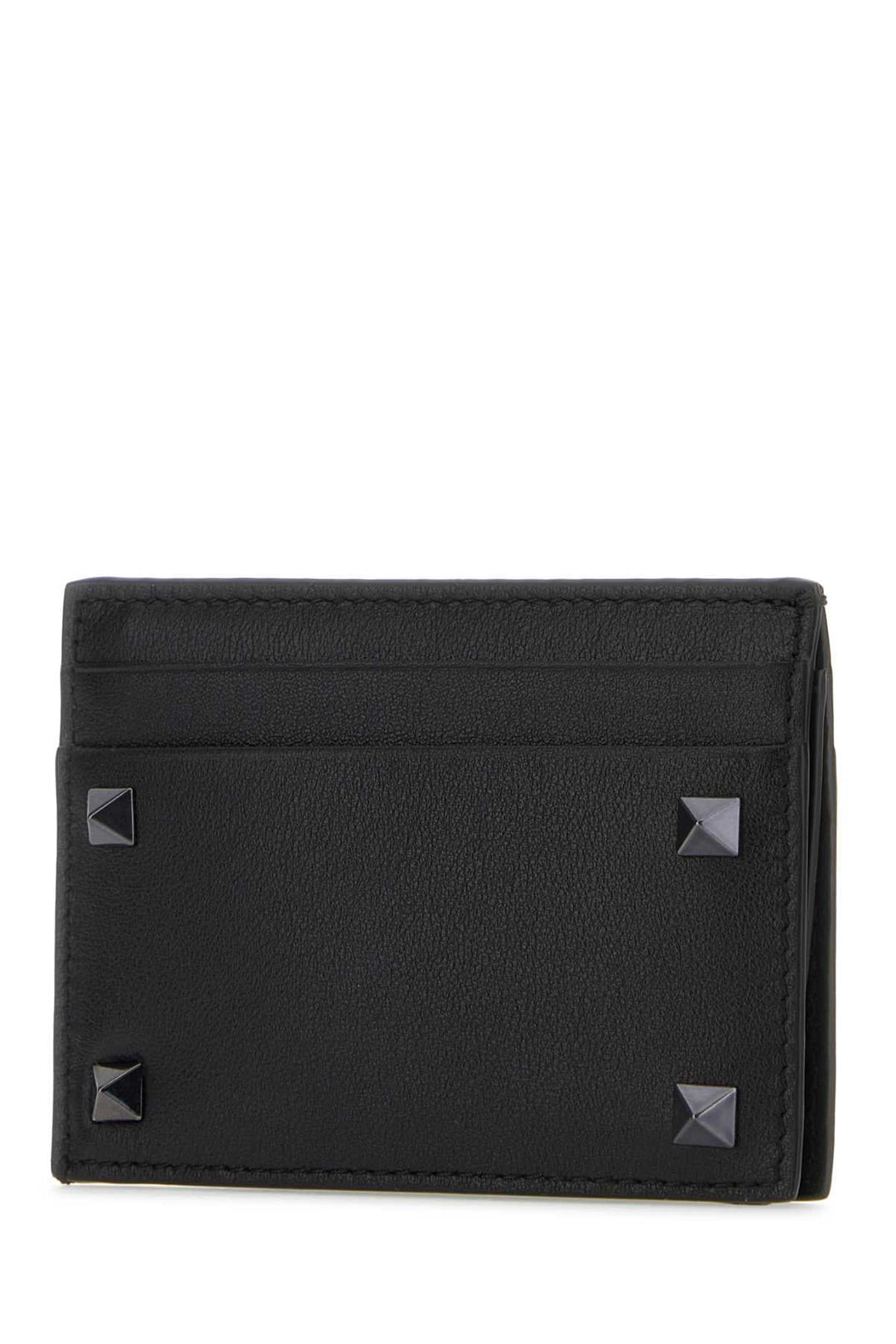 Valentino Garavani Men Black Leather Rockstud Card Holder
