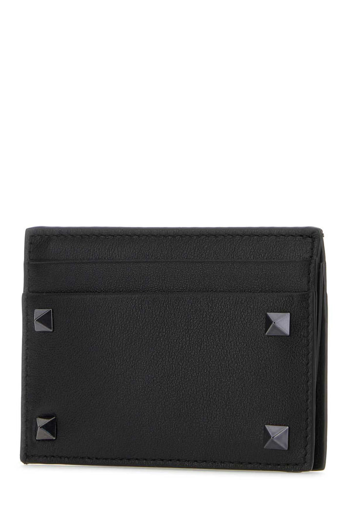 Valentino Garavani Men Black Leather Rockstud Card Holder