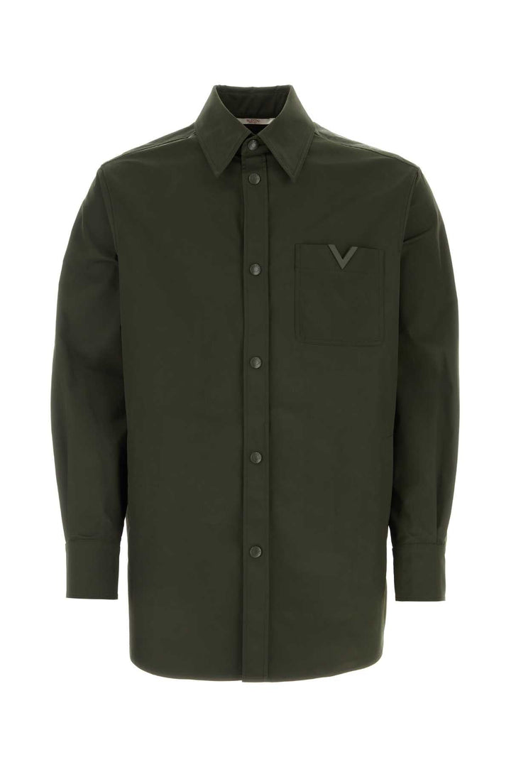 Valentino Garavani Men Olive Green Stretch Polyester Shirt