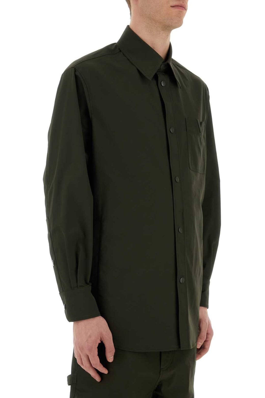 Valentino Garavani Men Olive Green Stretch Polyester Shirt