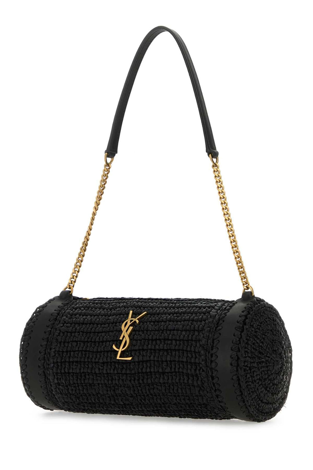 Saint Laurent Women Black Raffia And Leather Cassandre Shoulder Bag