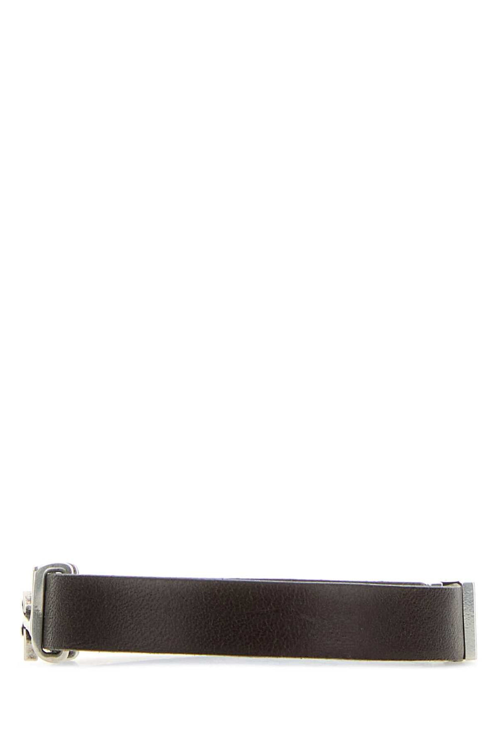 Black leather belt with silver buckle on a white background