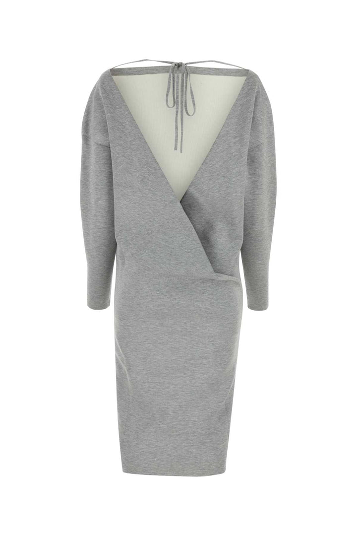 Gucci Women Grey Stretch Wool Blend Dress