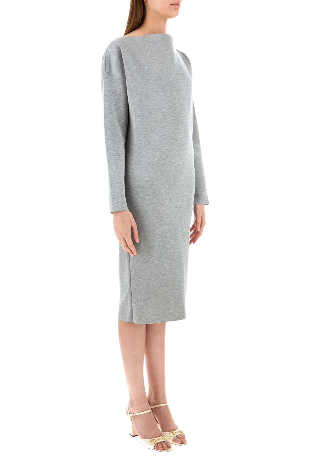 Gucci Women Grey Stretch Wool Blend Dress