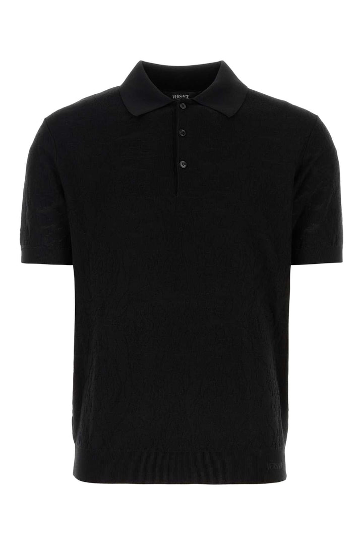 Versace Men Black Silk Blend Polo Shirt