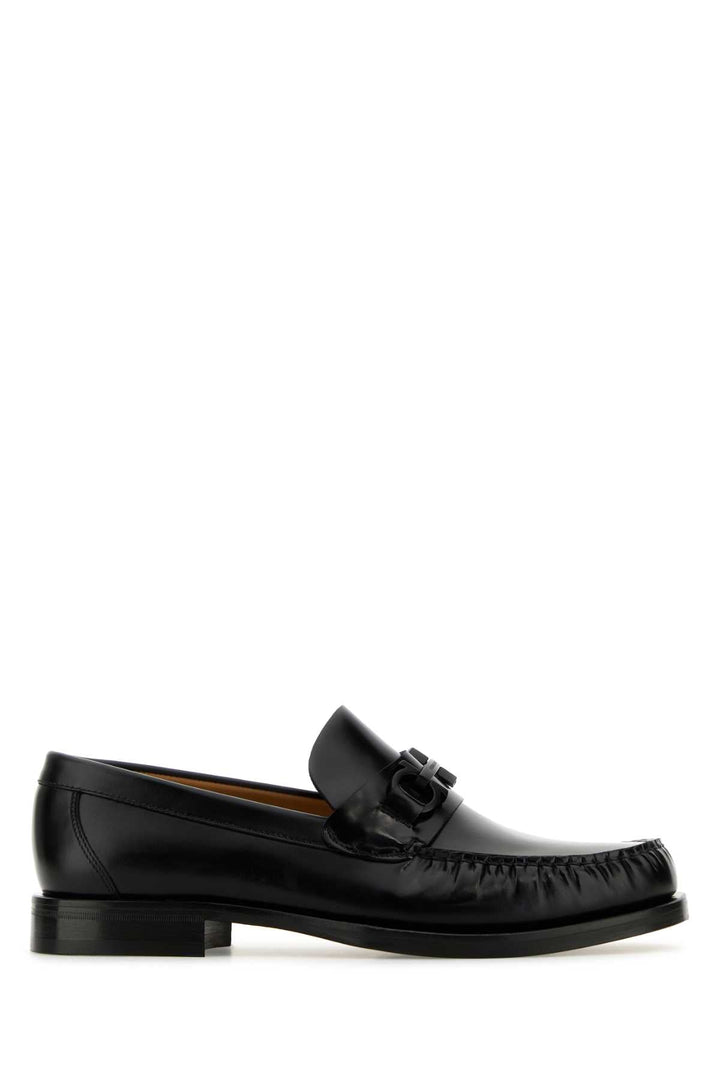Salvatore Ferragamo Men Black Leather Fort Loafers
