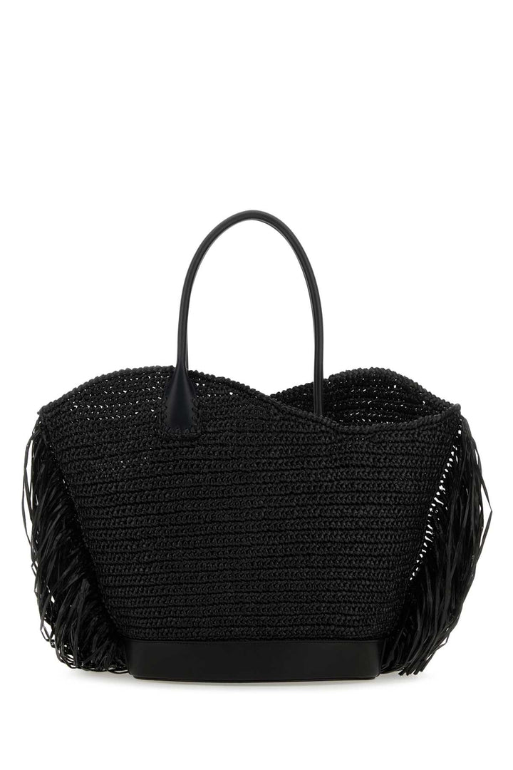 Salvatore Ferragamo Women Black Raffia And Leather Big Shopping Bag