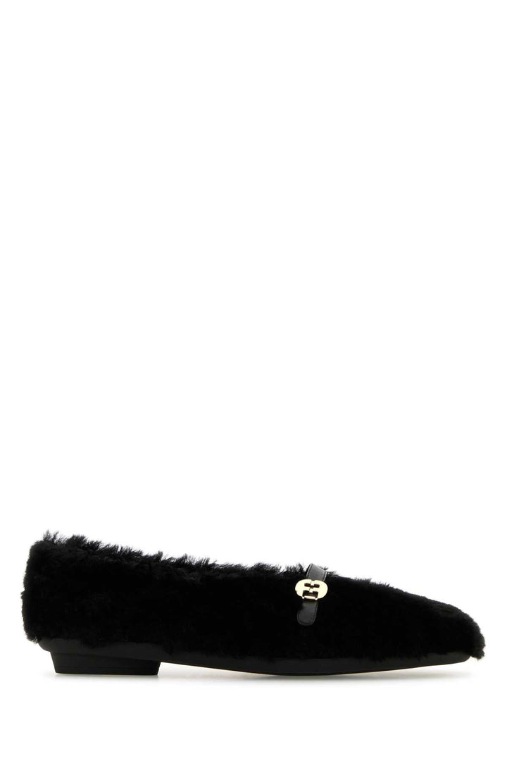 Salvatore Ferragamo Women Black Shearling Noella Ballerinas