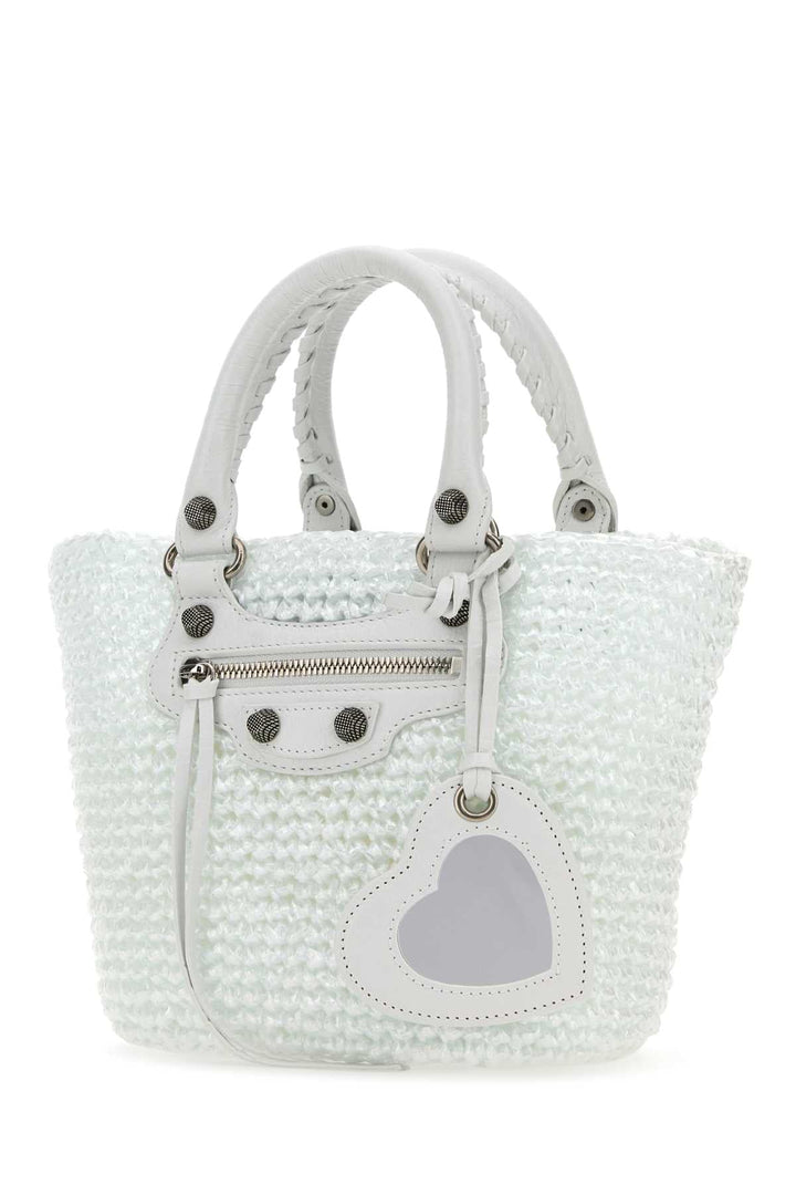 Balenciaga Women White Raffia Small Le Cagole Panier Handbag