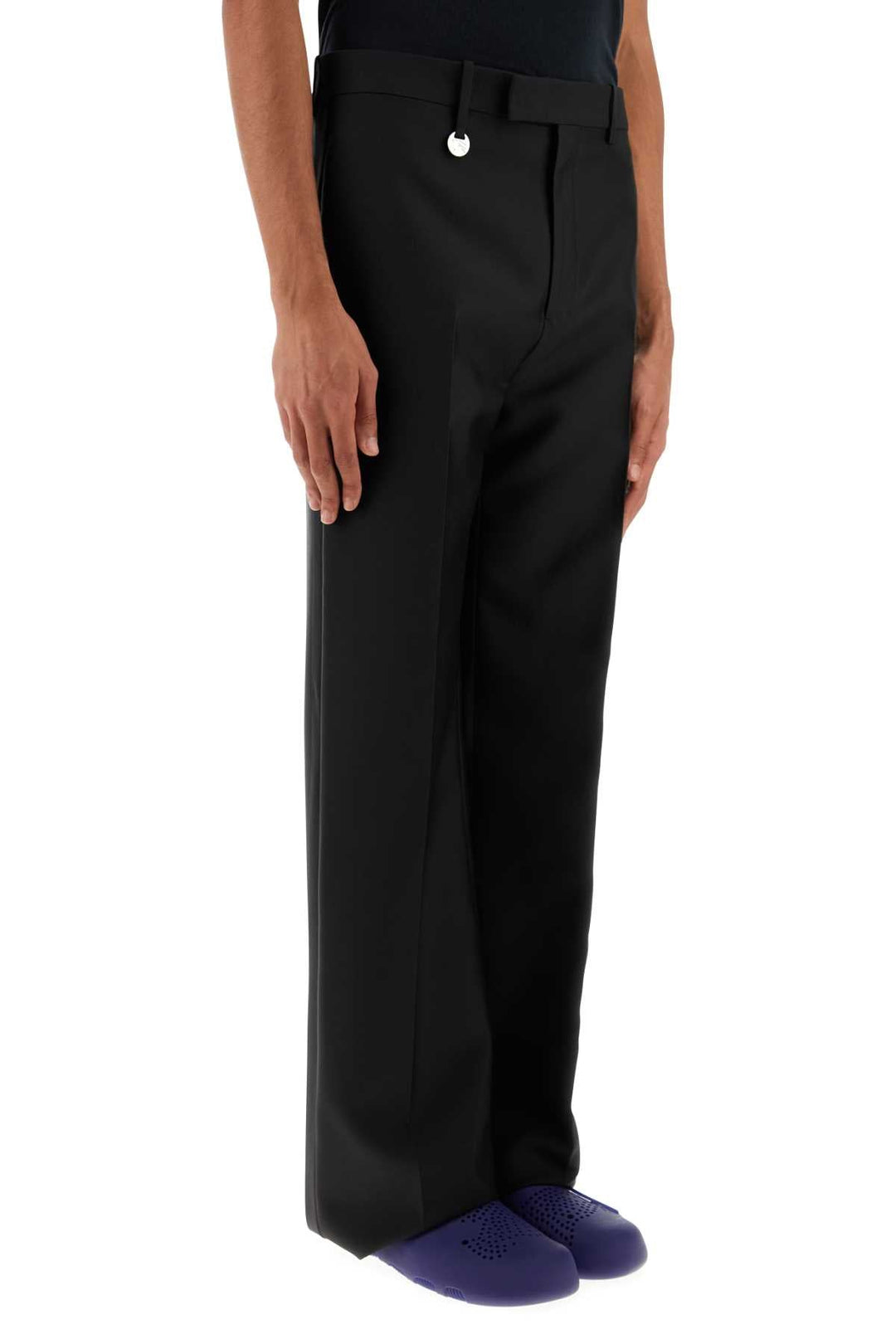 Burberry Men Black Wool Blend Wide-Leg Pant