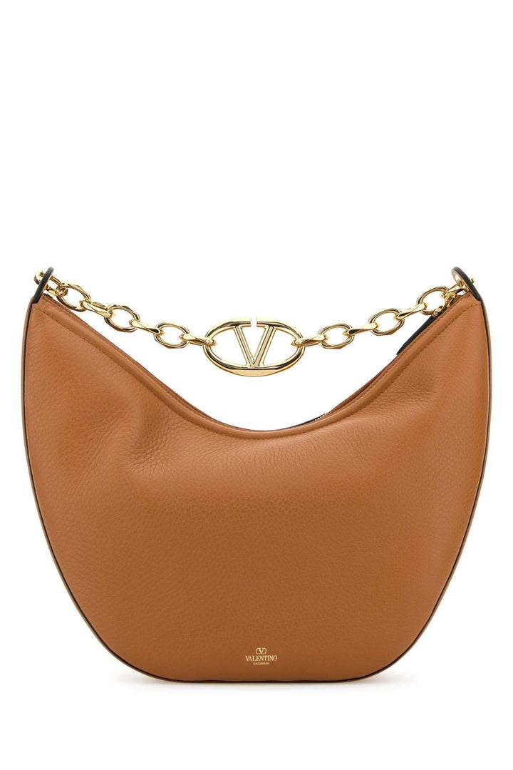 Valentino Garavani Women Camel Leather Medium Hobo Vlogo Moon Handbag