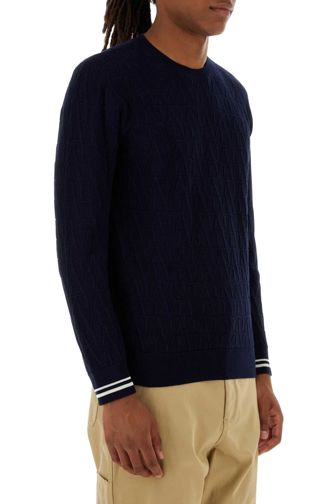 Valentino Garavani Men Dark Blue Cotton Sweater