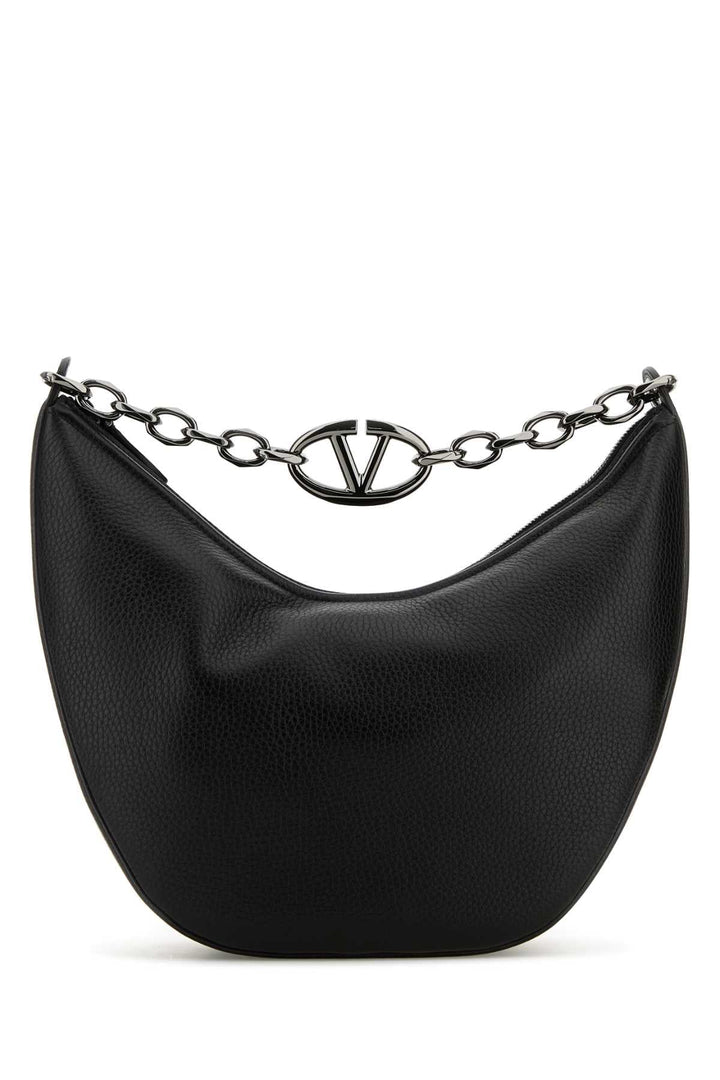 Valentino Garavani Men Black Leather Hobo Vlogo Moon Shoulder Bag
