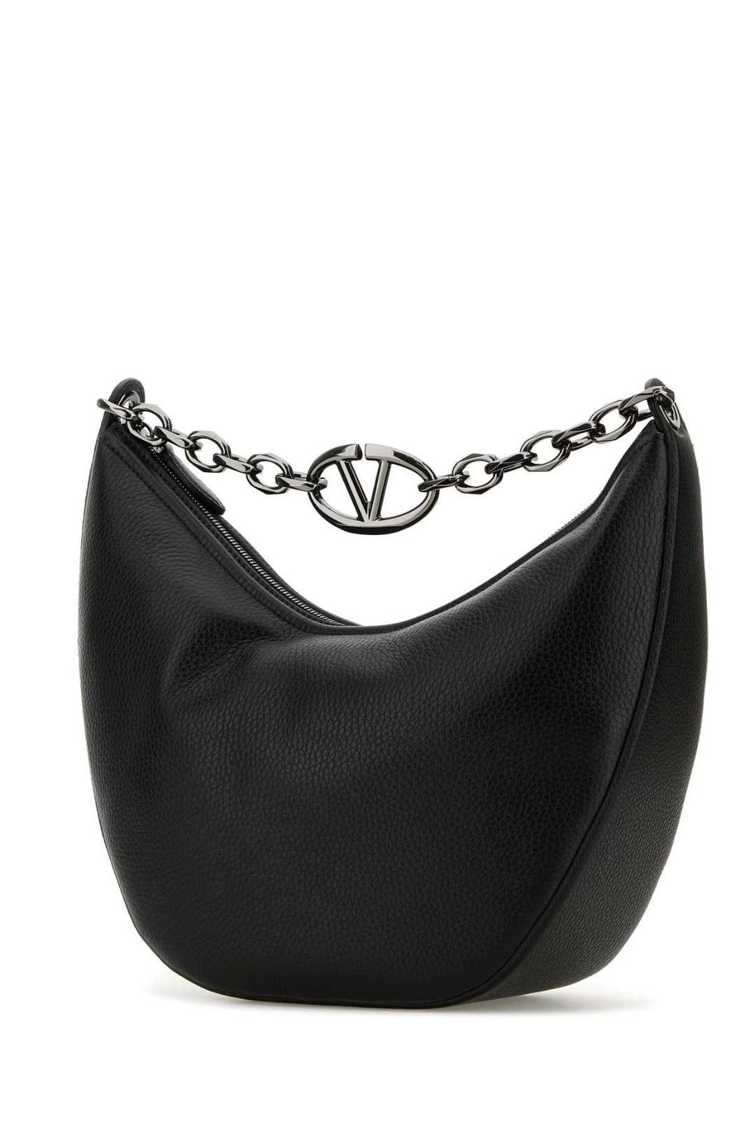 Valentino Garavani Men Black Leather Hobo Vlogo Moon Shoulder Bag
