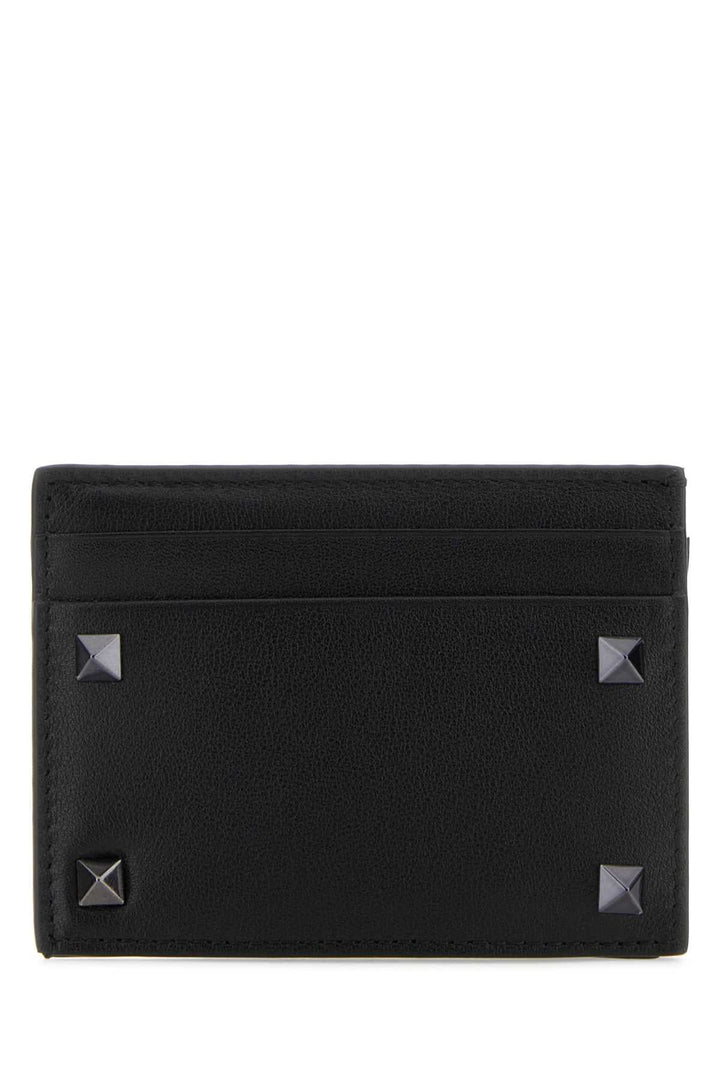 Valentino Garavani Men Black Leather Rockstud Card Holder