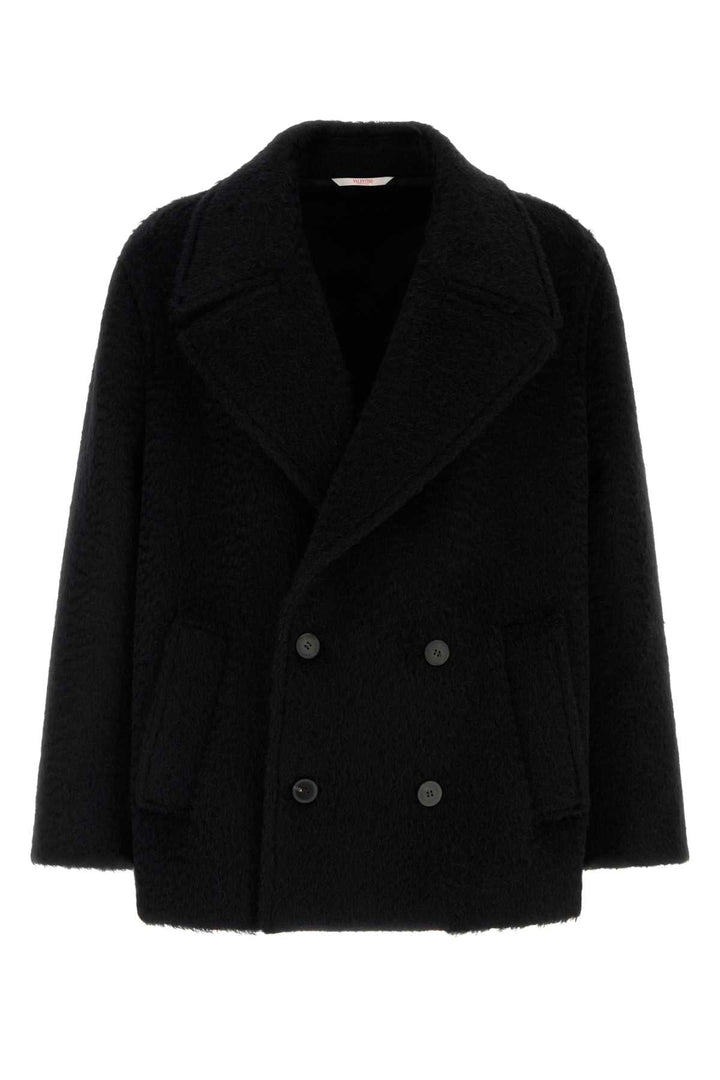 Valentino Garavani Men Black Mohair And Wool Coat