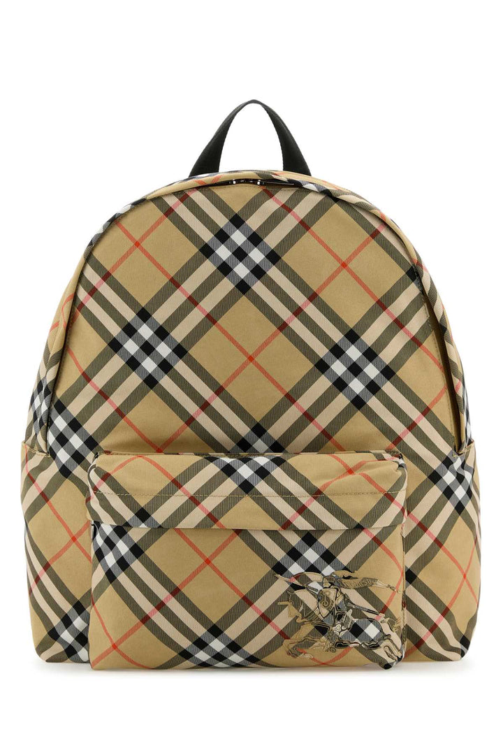 Burberry Men Embroidered Fabric Check Backpack