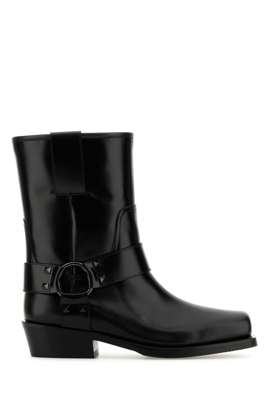 Valentino Garavani Women Black Leather Biker Rockstud Ankle Boots