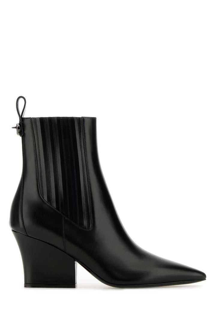 Valentino Garavani Women Black Leather Vlogo Lockette Ankle Boots