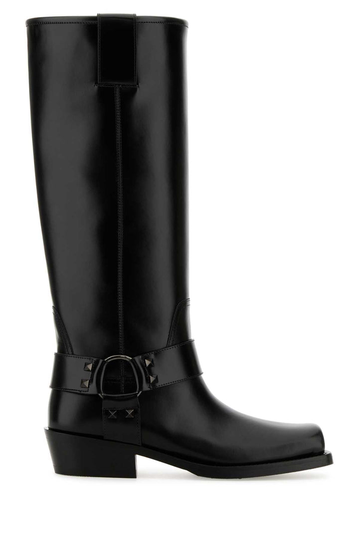 Valentino Garavani Women Black Leather Biker Rockstud Boots