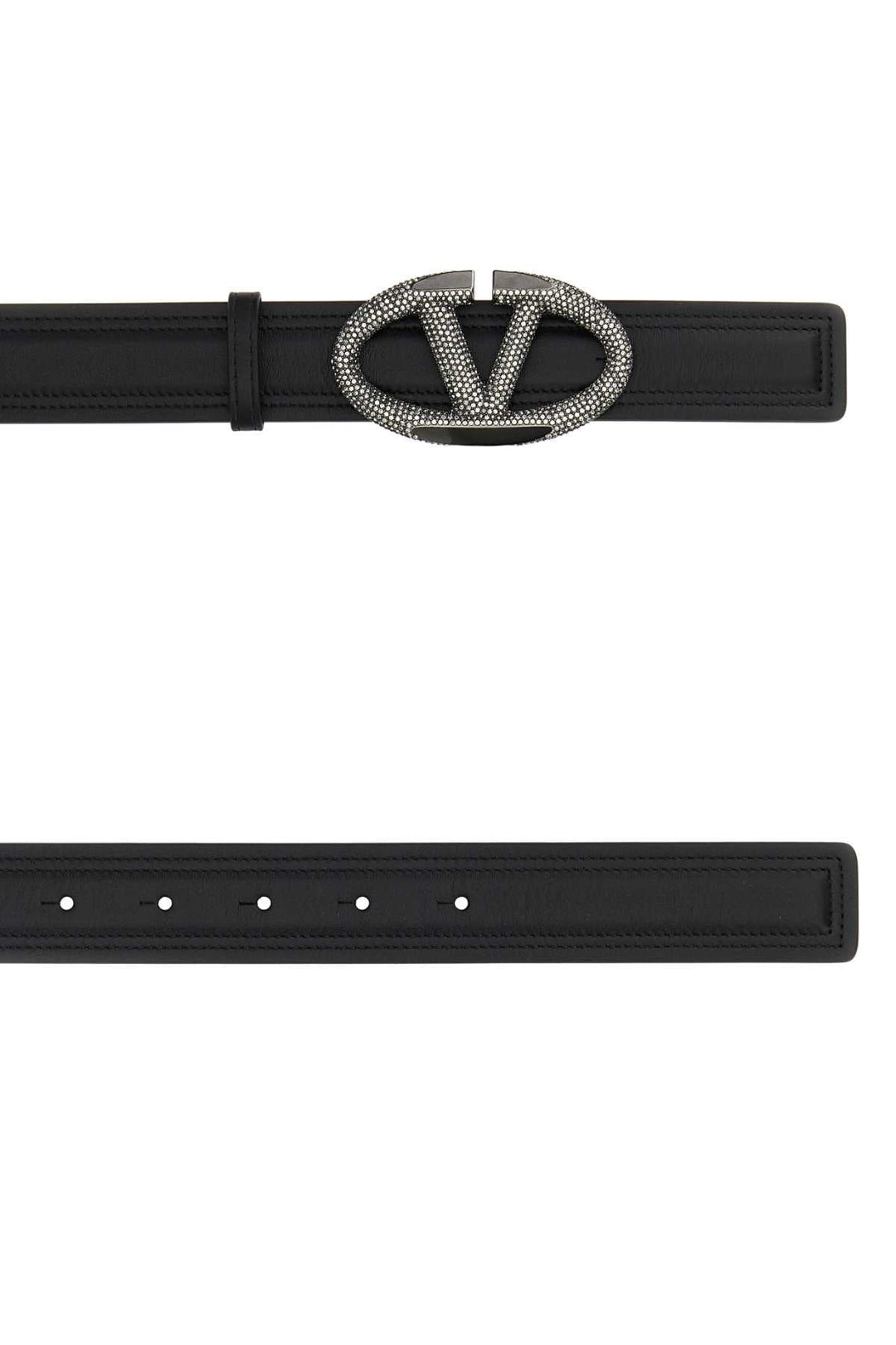 Black belt with a decorative clasp on a white background