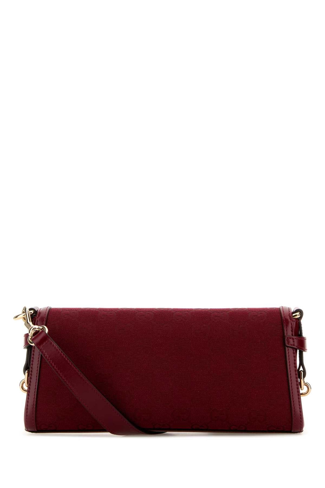 Red handbag with gold accents on a white background