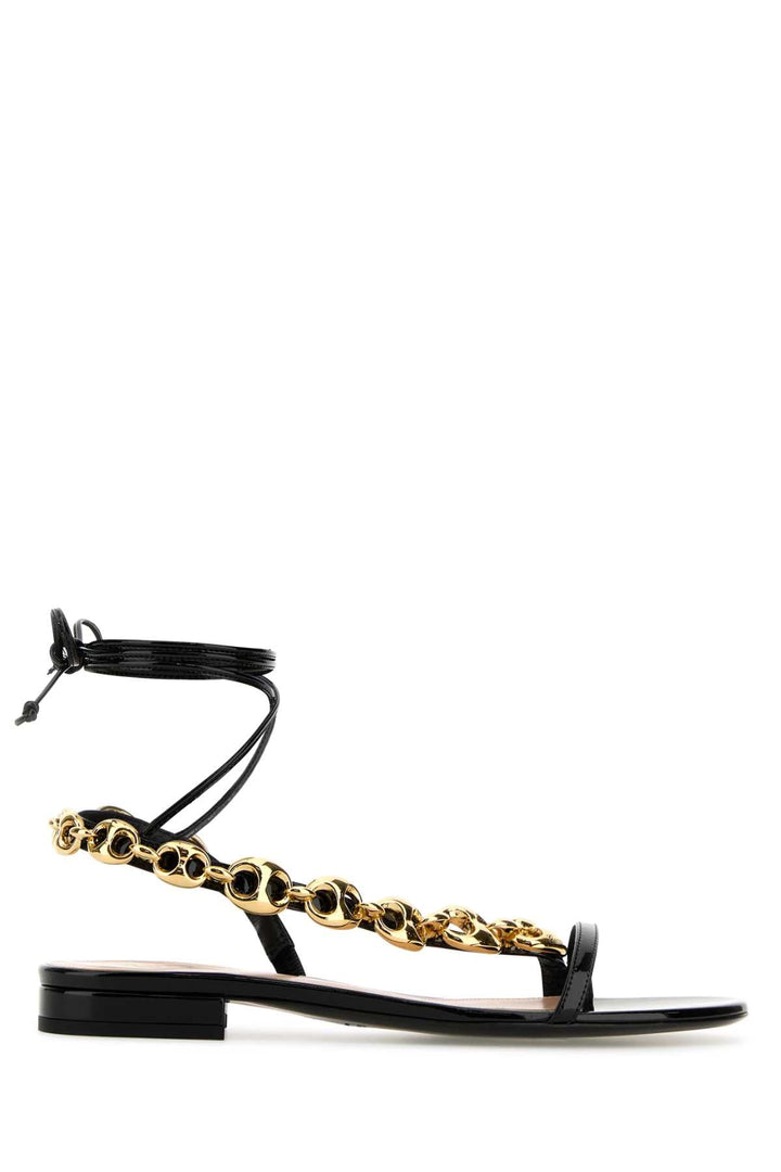 Gucci Women Black Leather Gucci Marina Chain Sandals