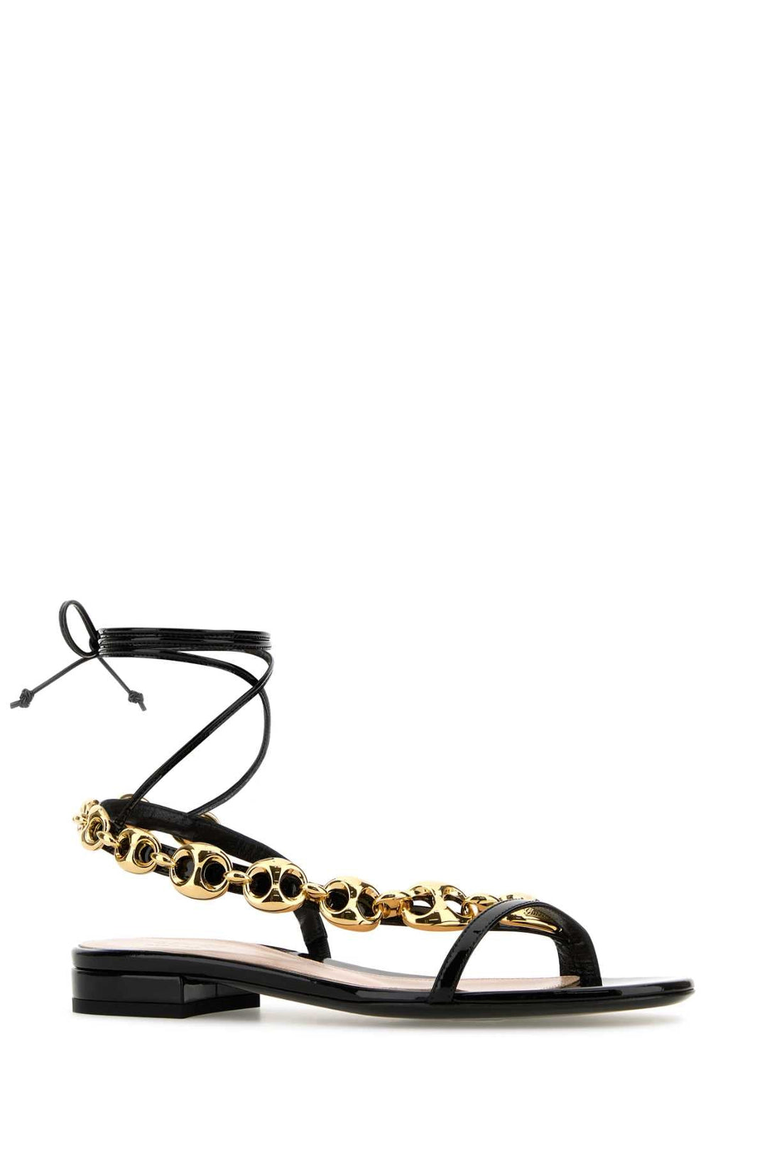 Gucci Women Black Leather Gucci Marina Chain Sandals