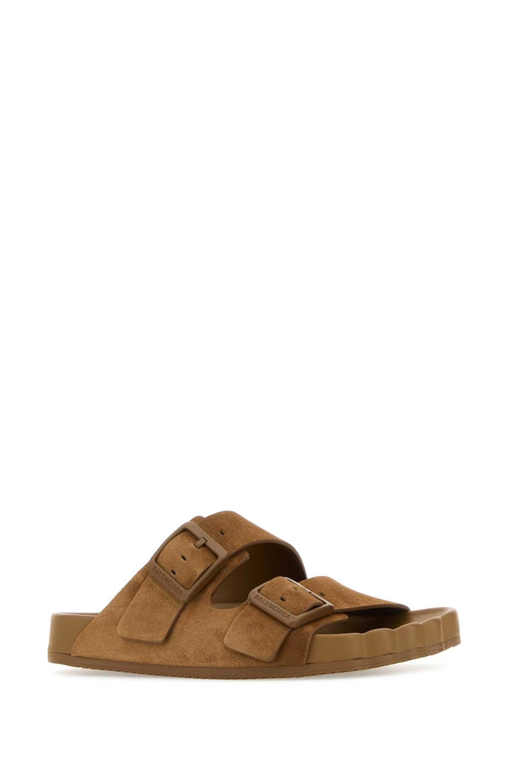 Balenciaga Men Camel Suede Sunday Slippers