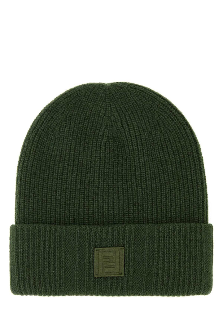 Fendi Men Green Wool Blend Beanie Hat