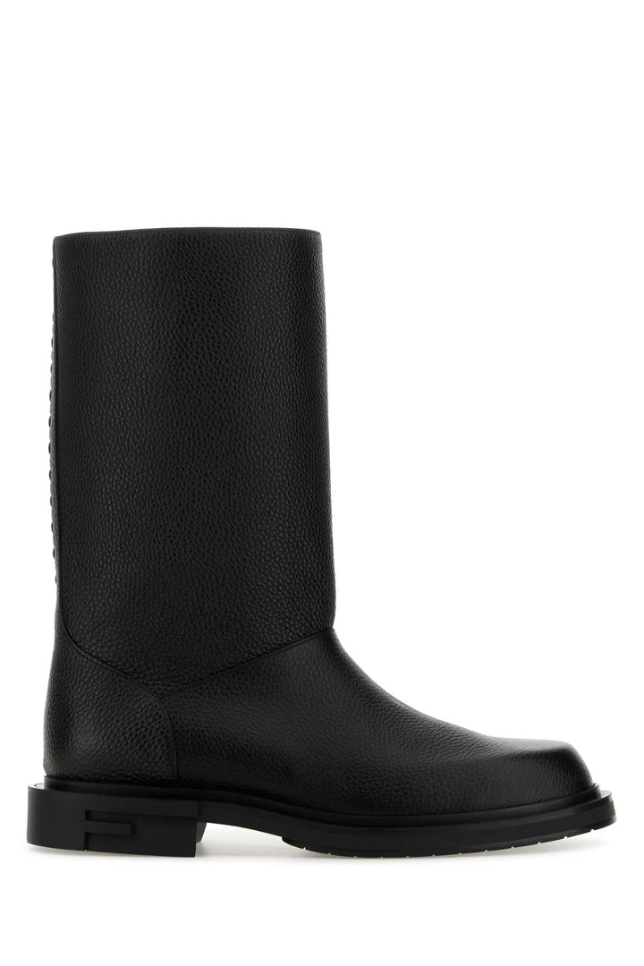 Fendi Men Black Leather Frame Boots