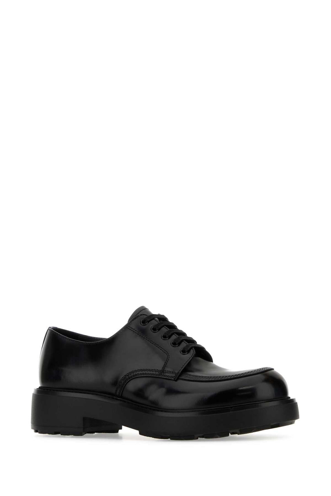 Prada Men Black Leather Lace-Up Shoes