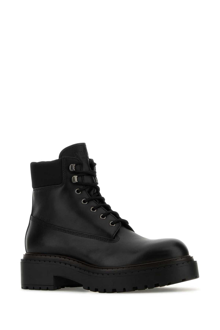Prada Men Black Leather Ankle Boots