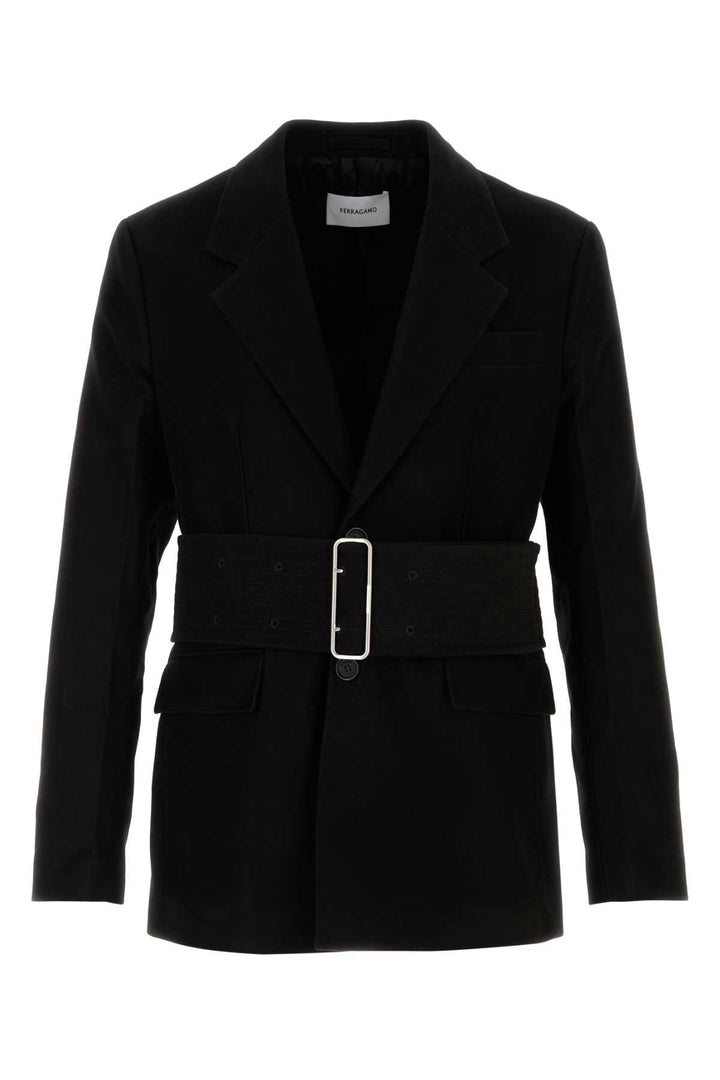 Salvatore Ferragamo Men Black Cotton Blazer