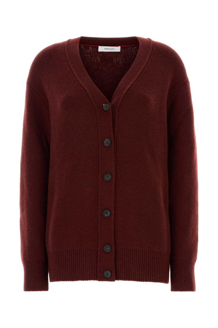 Salvatore Ferragamo Women Burgundy Cashmere Blend Cardigan