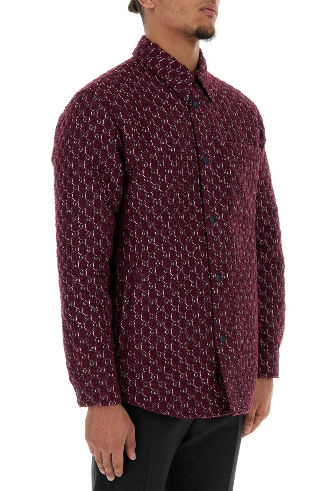 Gucci Men Burgundy Boucle Padded Shirt