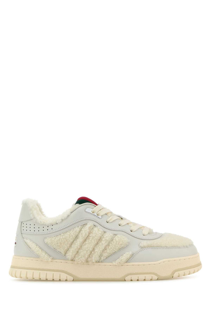 Gucci Men White Leather And Teddy Re-Web Sneakers
