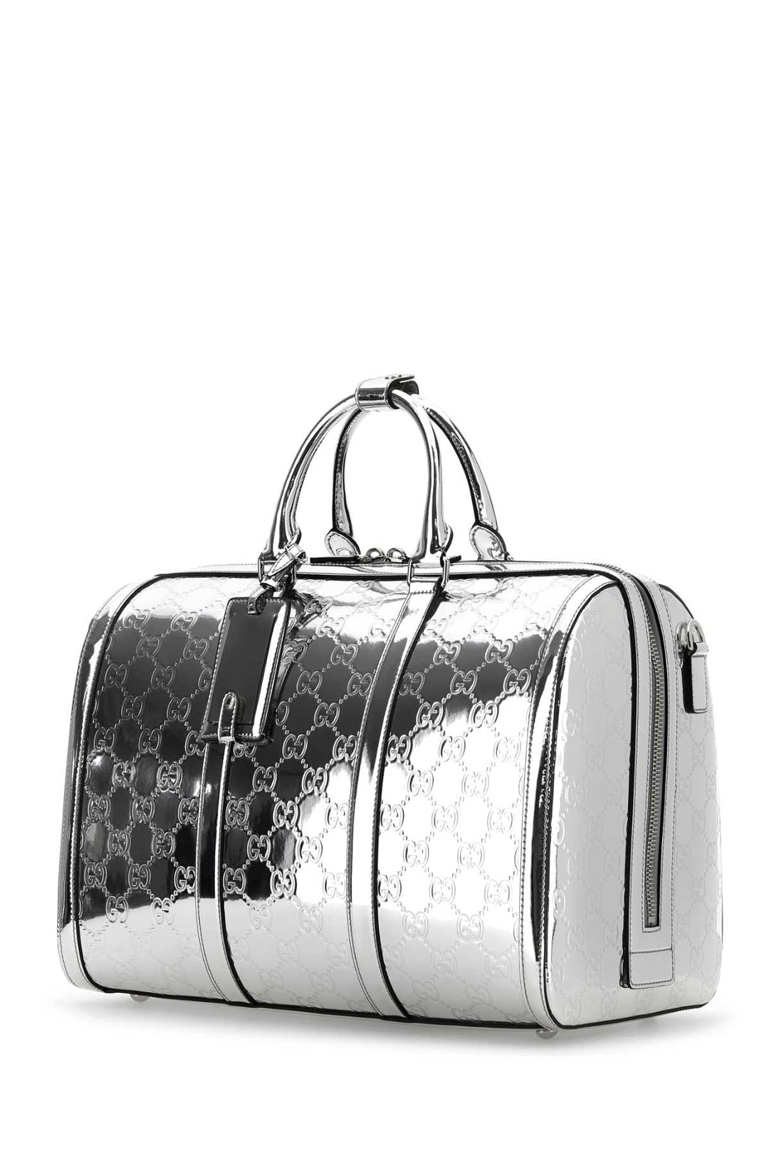 Gucci Men Silver Leather Medium Gg Travel Bag