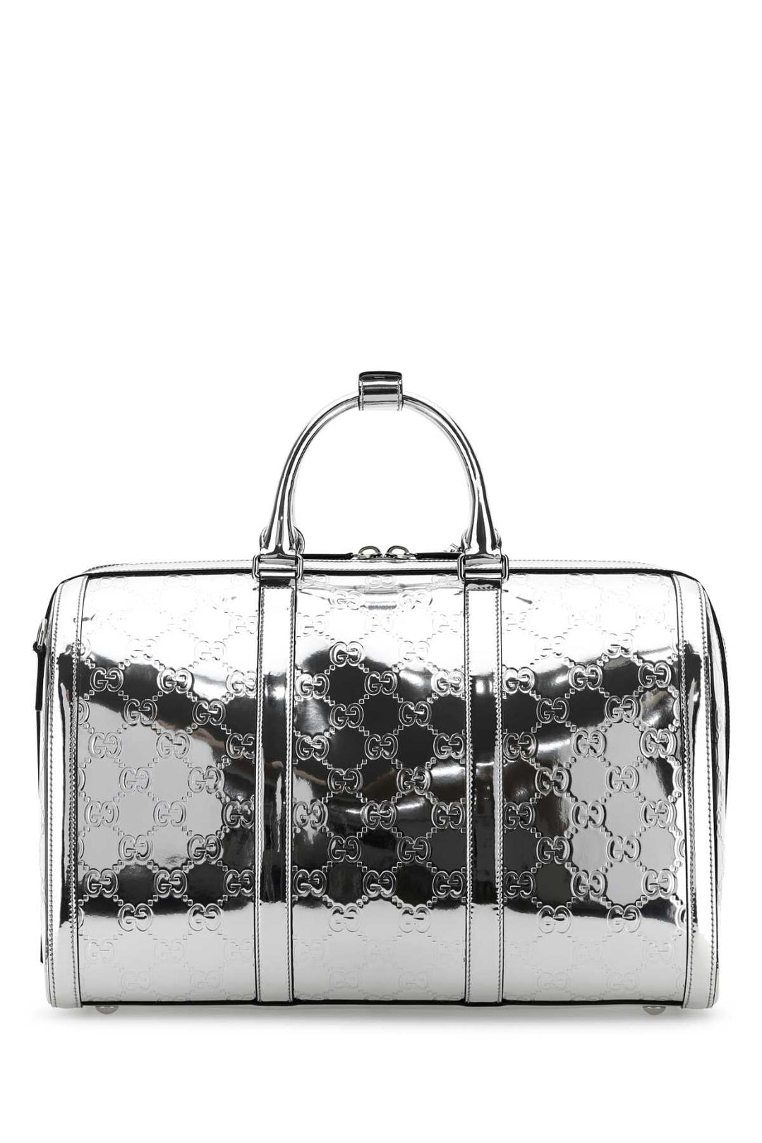 Gucci Men Silver Leather Medium Gg Travel Bag