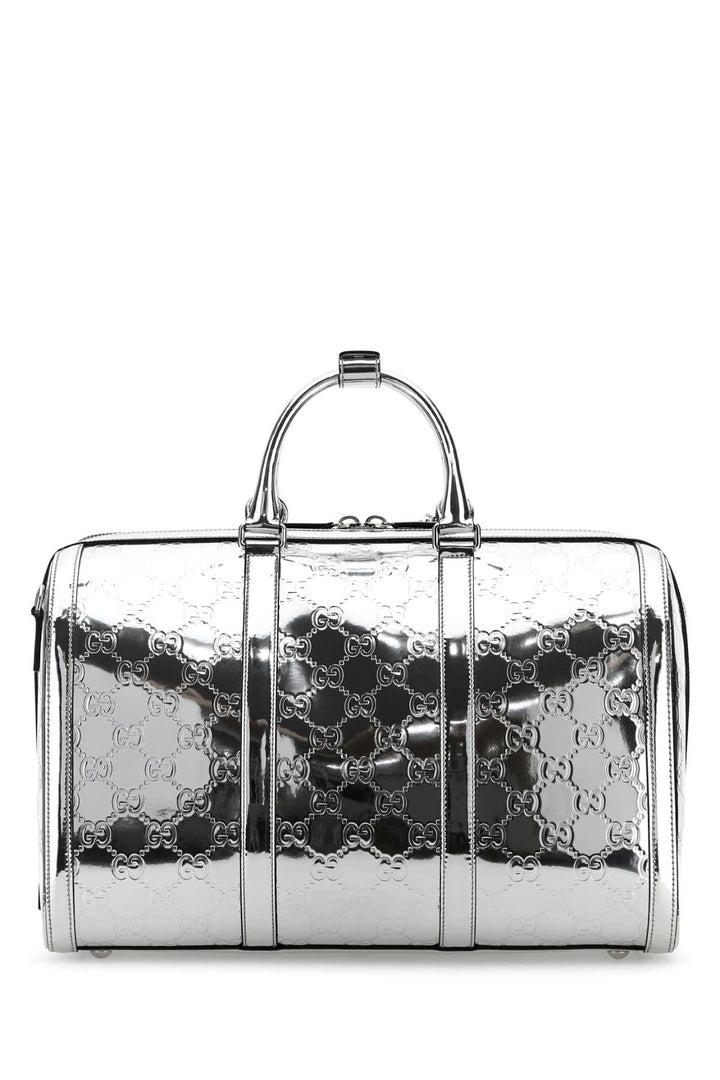 Gucci Men Silver Leather Medium Gg Travel Bag