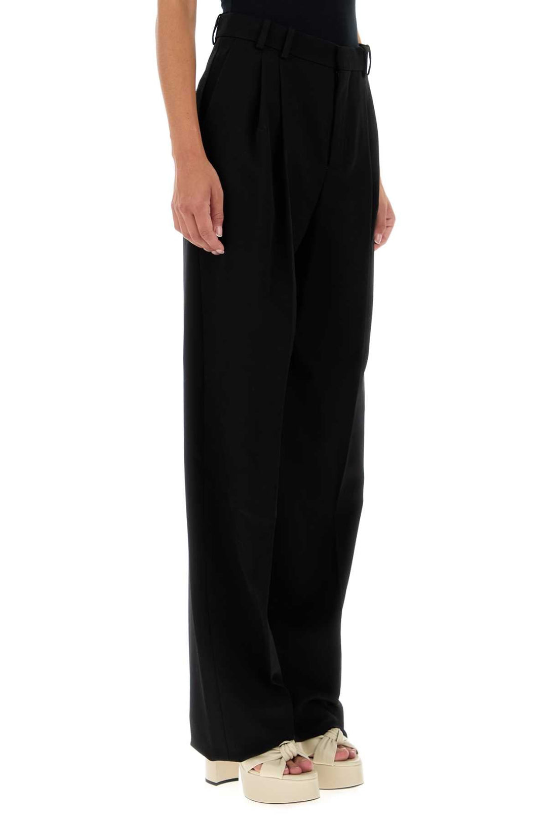 Saint Laurent Women Black Wool Wide-Leg Pant