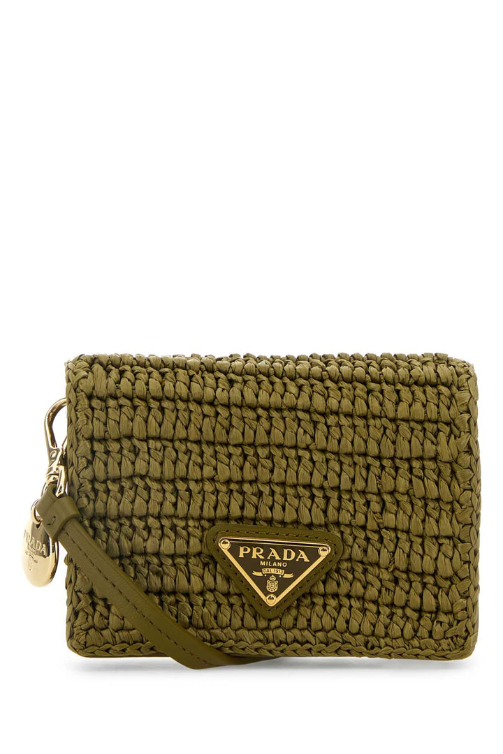 Prada Women Olive Green Raffia Card Holder