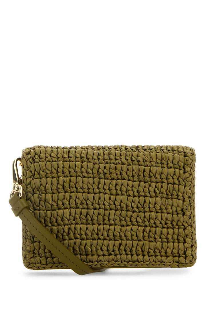 Prada Women Olive Green Raffia Card Holder